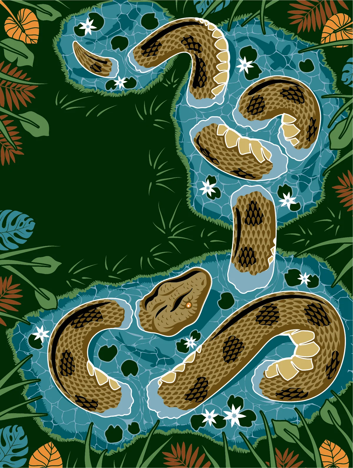 Anaconda rug through a lily pond