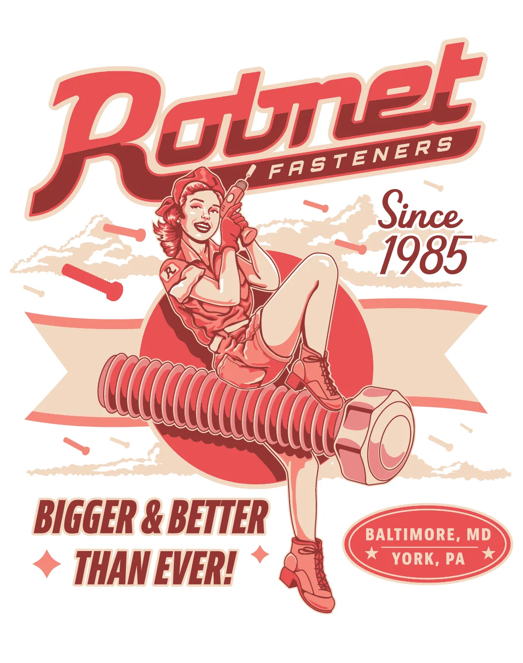 Robnet Fasteners pin-up illustration